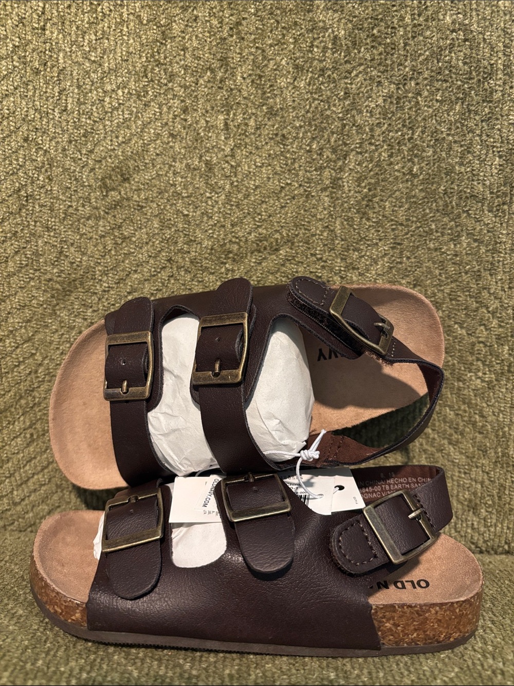 Old Navy Dark Brown Leather Triple Buckle Kids Sandals